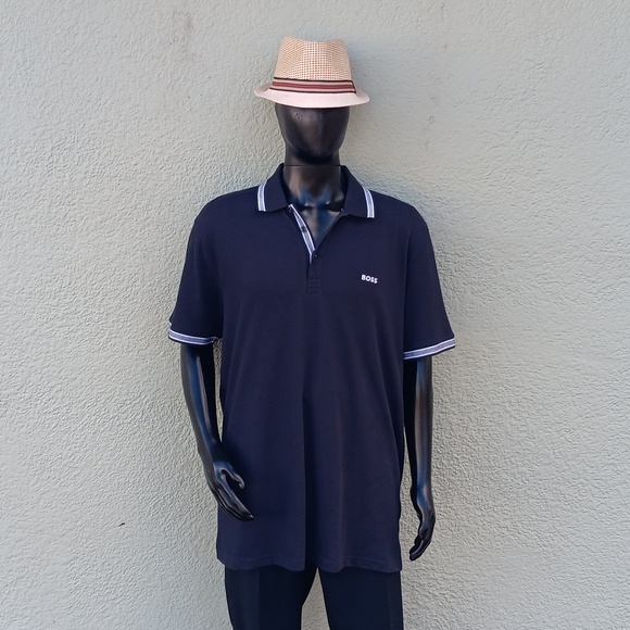 BOSS, HUGO BOSS (PERU) MEN'S LUXURY BLACK POLO W/CONTRASTING COLLAR/SLEEVES - Picture 2 of 16